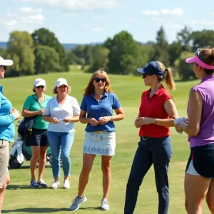 Diverse group of women participating in golf activities during Women’s Golf Day.