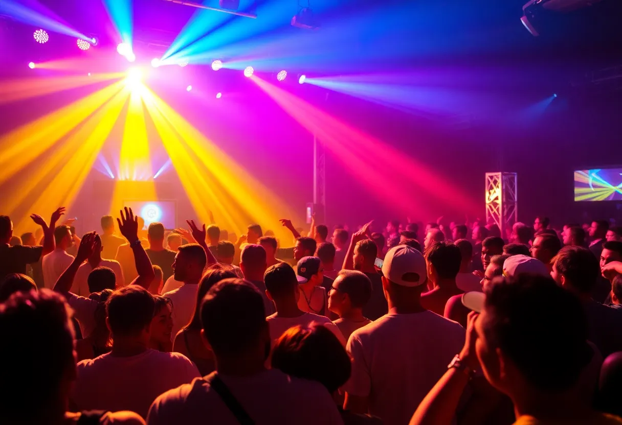 Crowd enjoying a live hip-hop concert.