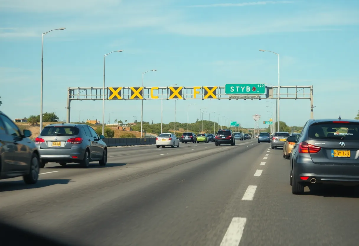 Vehicles on Arlington Expressway near safety fencing