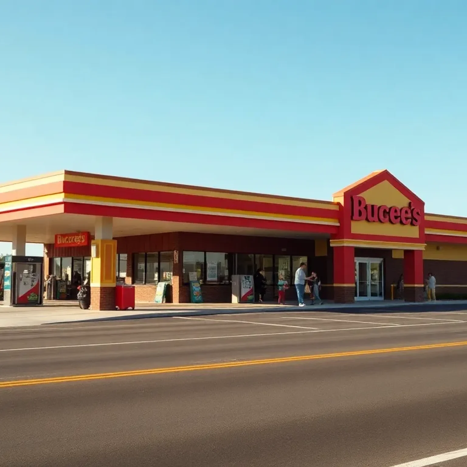 Buc-ee's gas station with large parking area and happy customers