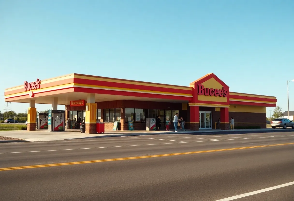 Buc-ee's gas station with large parking area and happy customers
