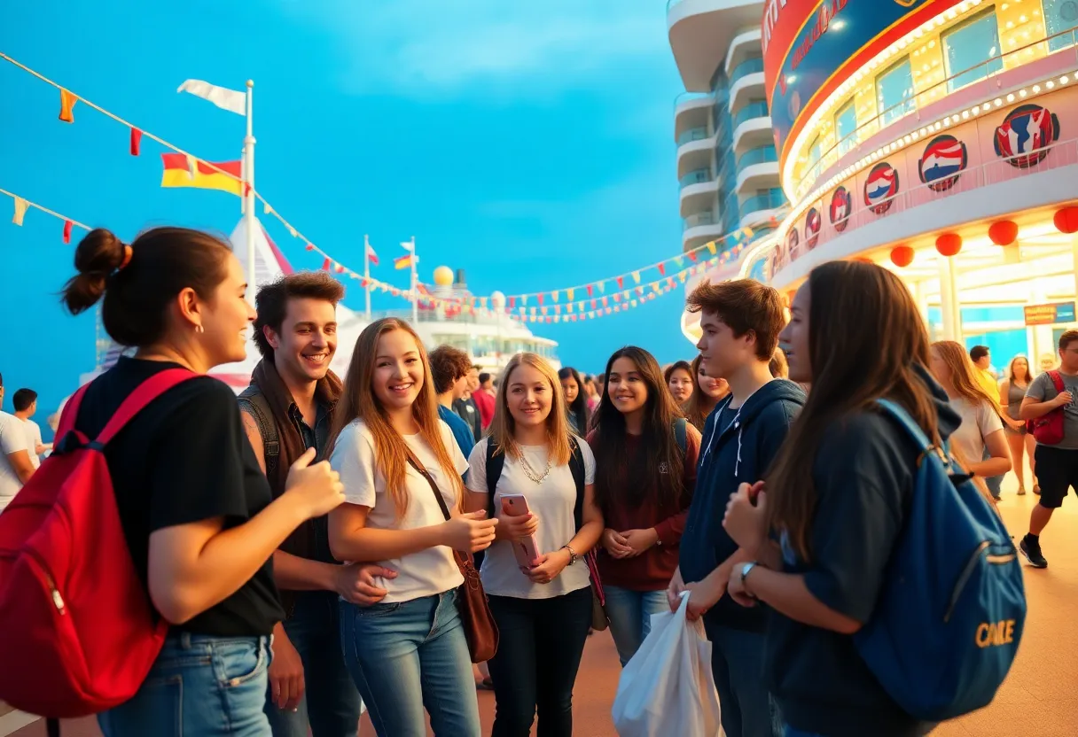 High school students enjoying the Carnival Fun-ternship Program at a cruise terminal