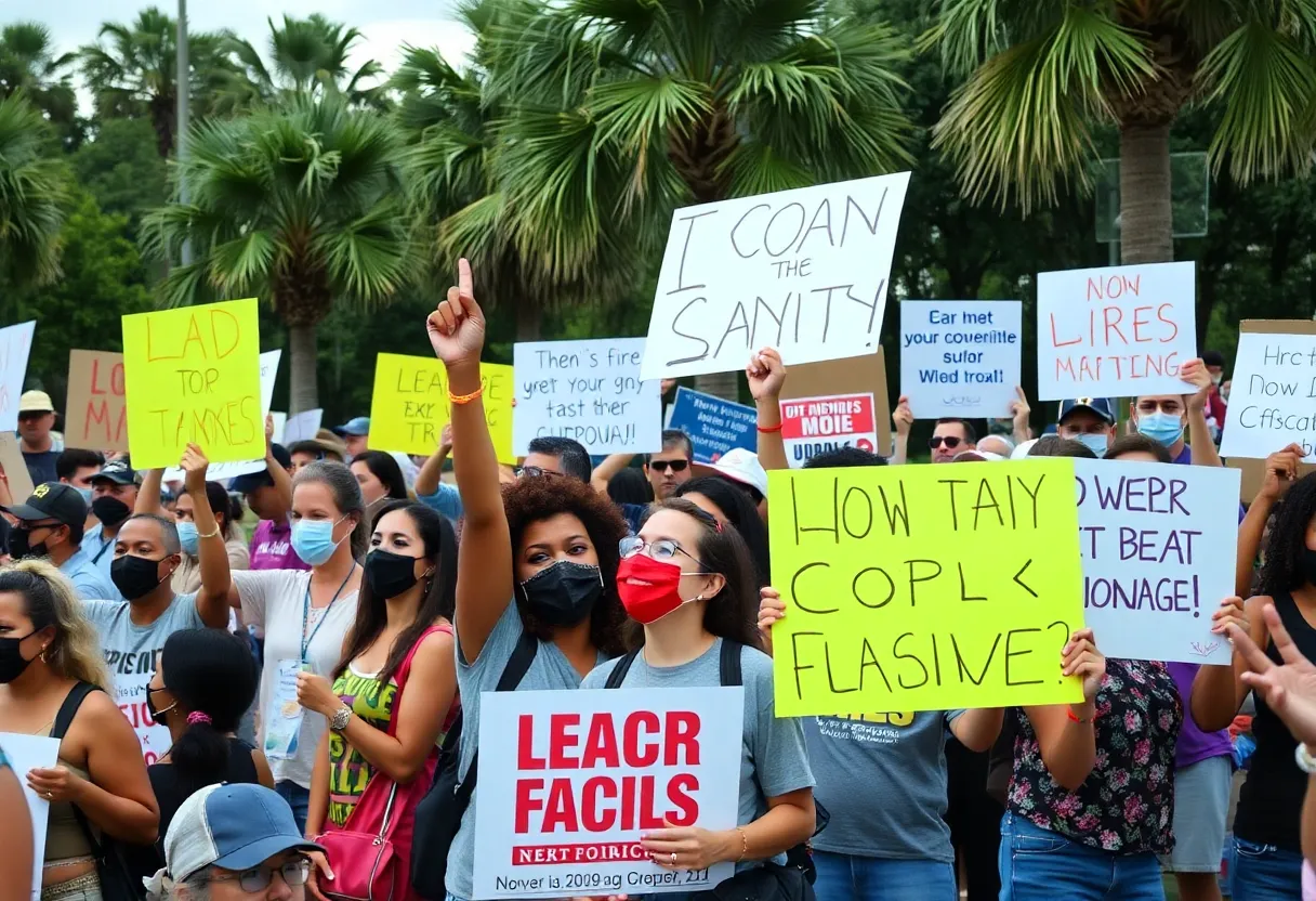 Demonstrators in Central Florida protesting against government policies.