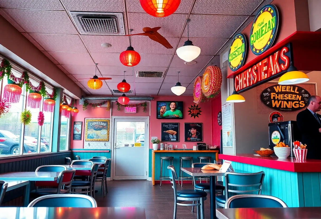 Cozy dining area of Charleys Cheesesteaks restaurant