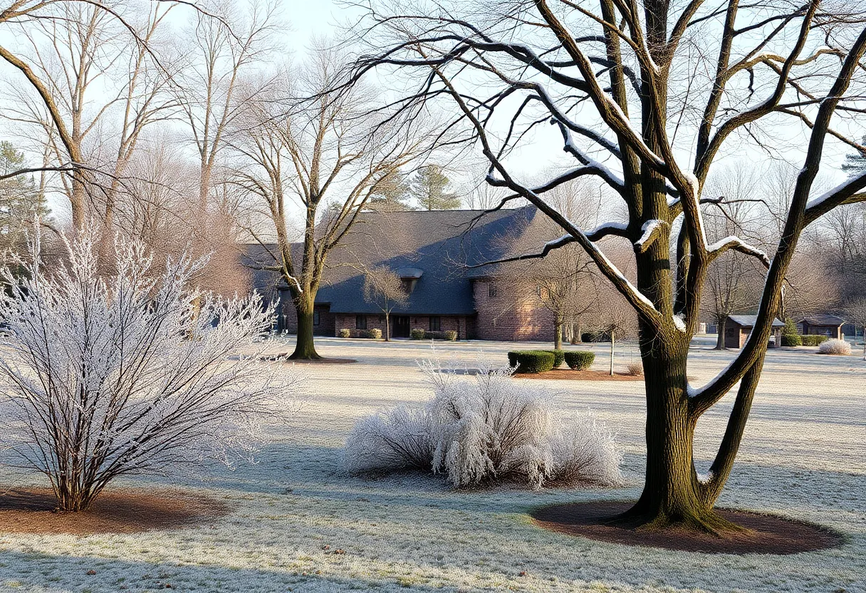 Frost-covered park in Jacksonville during cold snap