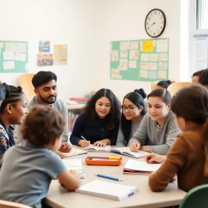 Parents discussing educational funding concerns