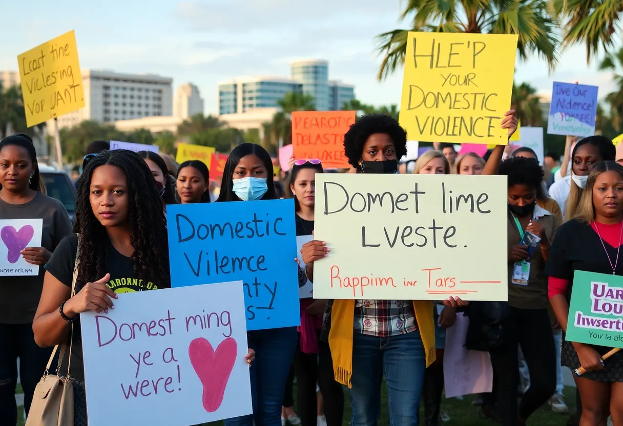 Community gathering in Jacksonville for domestic violence awareness