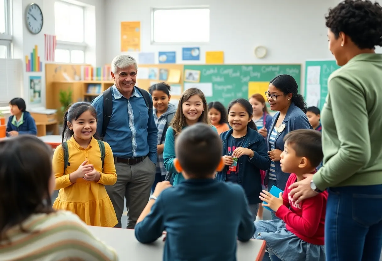 Students showing support for a teacher in a school setting