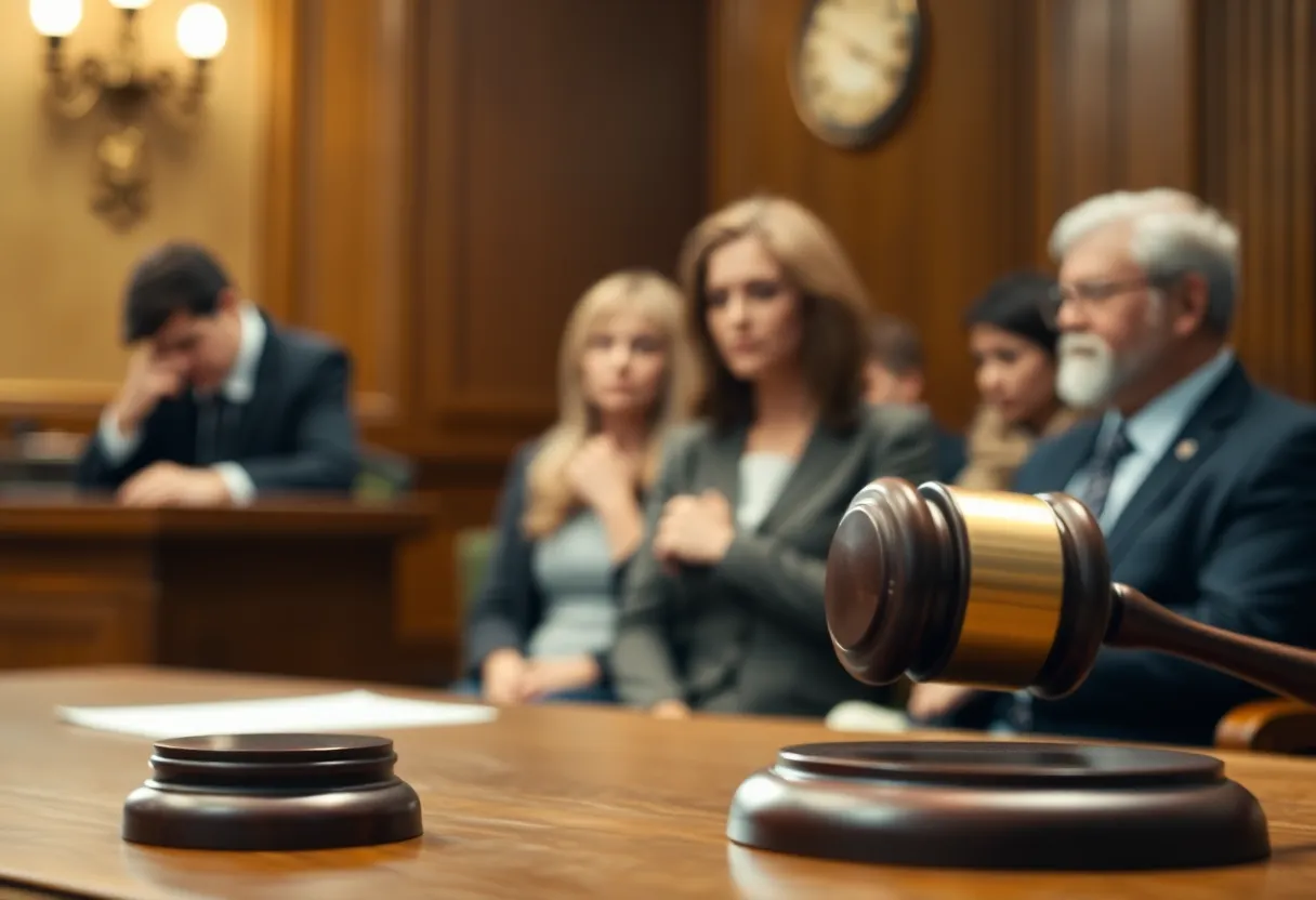 Emotional courtroom scene during a sentencing hearing.