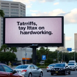Digital billboard opposing tariffs in Jacksonville