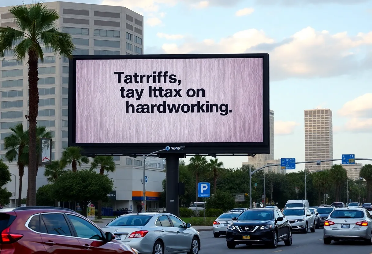 Digital billboard opposing tariffs in Jacksonville