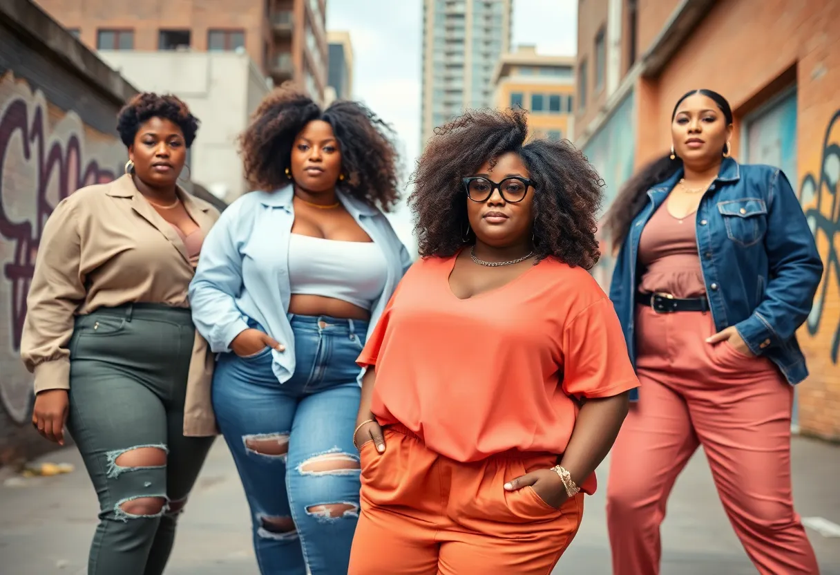 Plus-size models celebrating confidence in fashion.