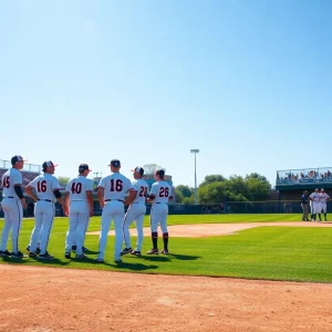 FGCU baseball team huddling during a game