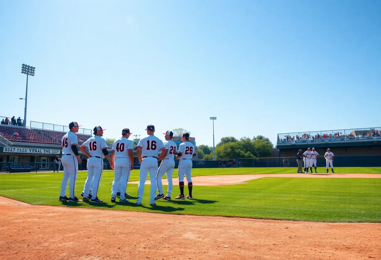 FGCU baseball team huddling during a game