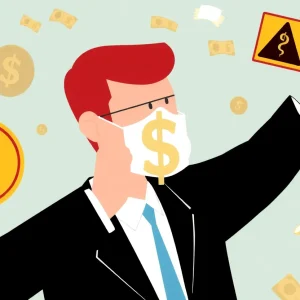 Concept of financial fraud with money and caution signs