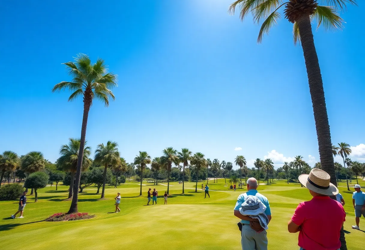 Golfers on a sunny Florida golf course