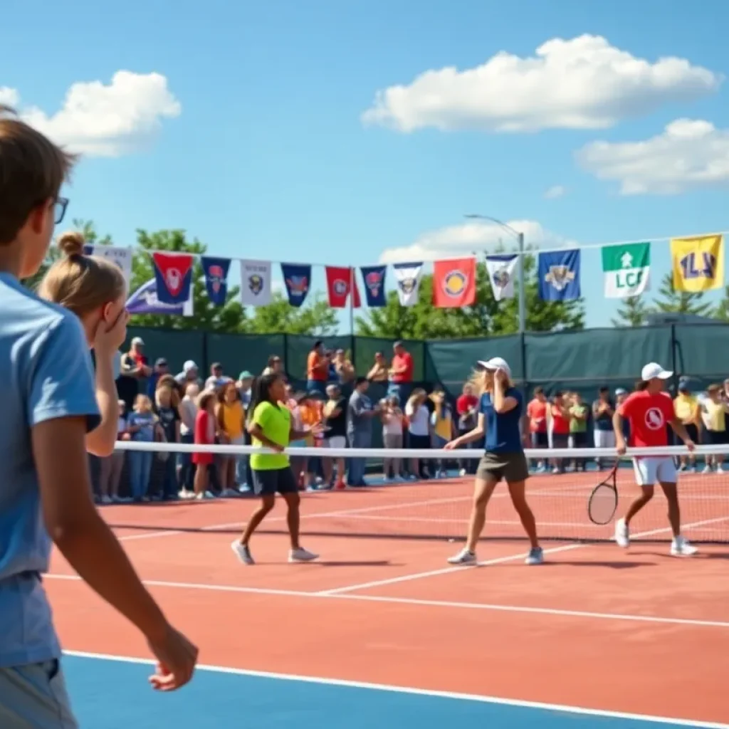 High school students playing tennis during district tournaments