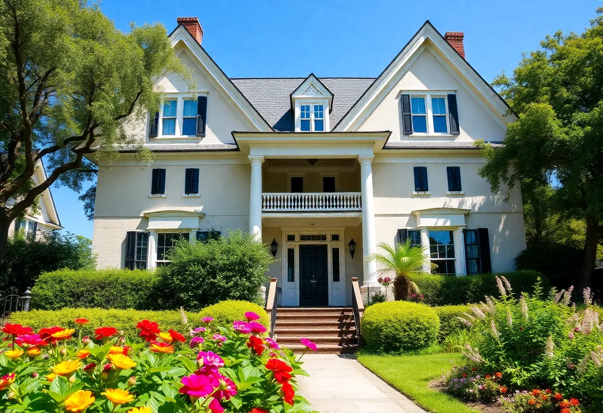 Historic home surrounded by a colorful garden in Springfield, Jacksonville