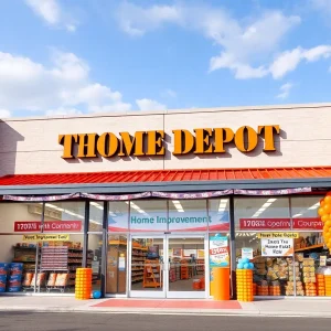 Home Depot storefront with grand opening decorations