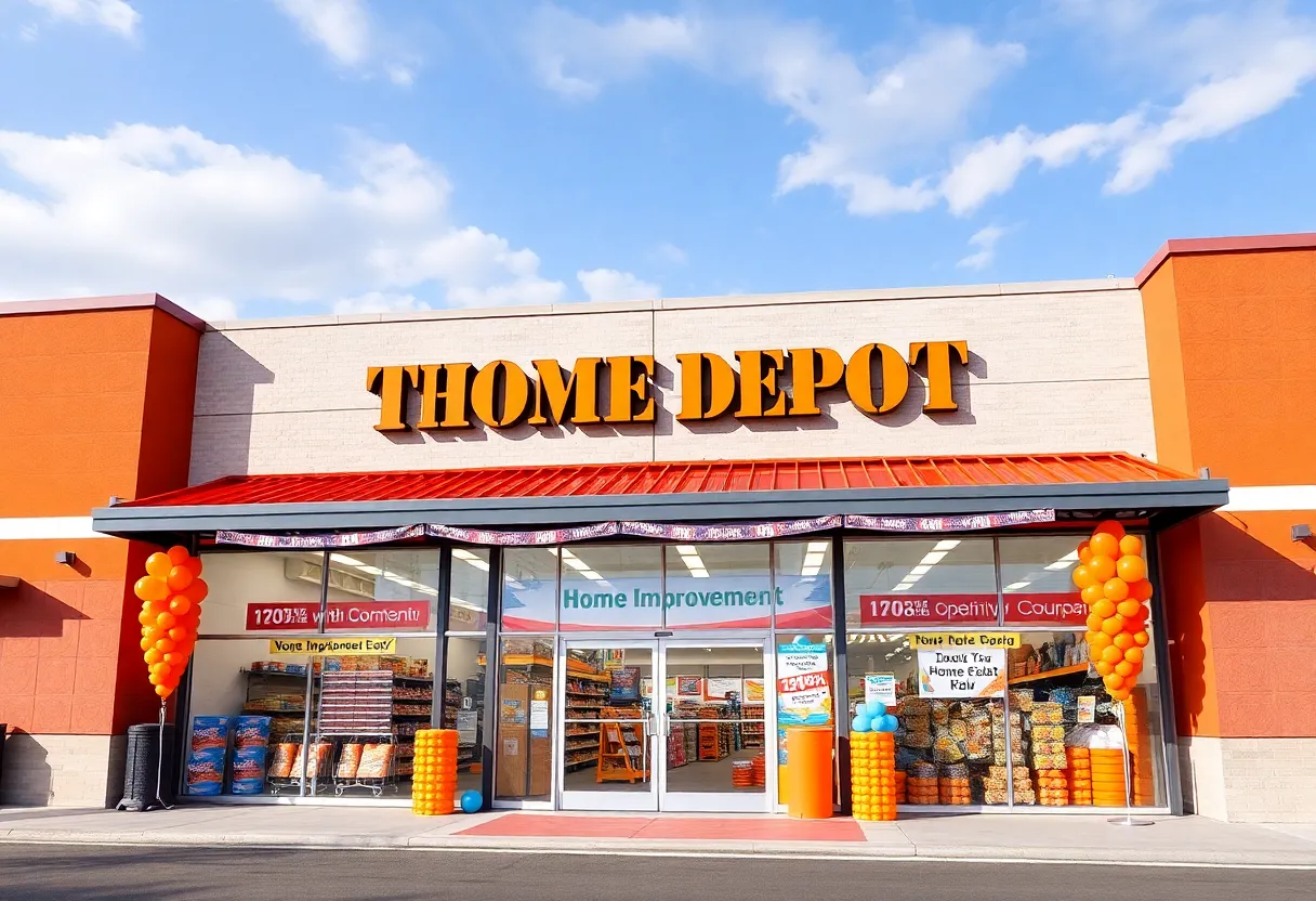Home Depot storefront with grand opening decorations