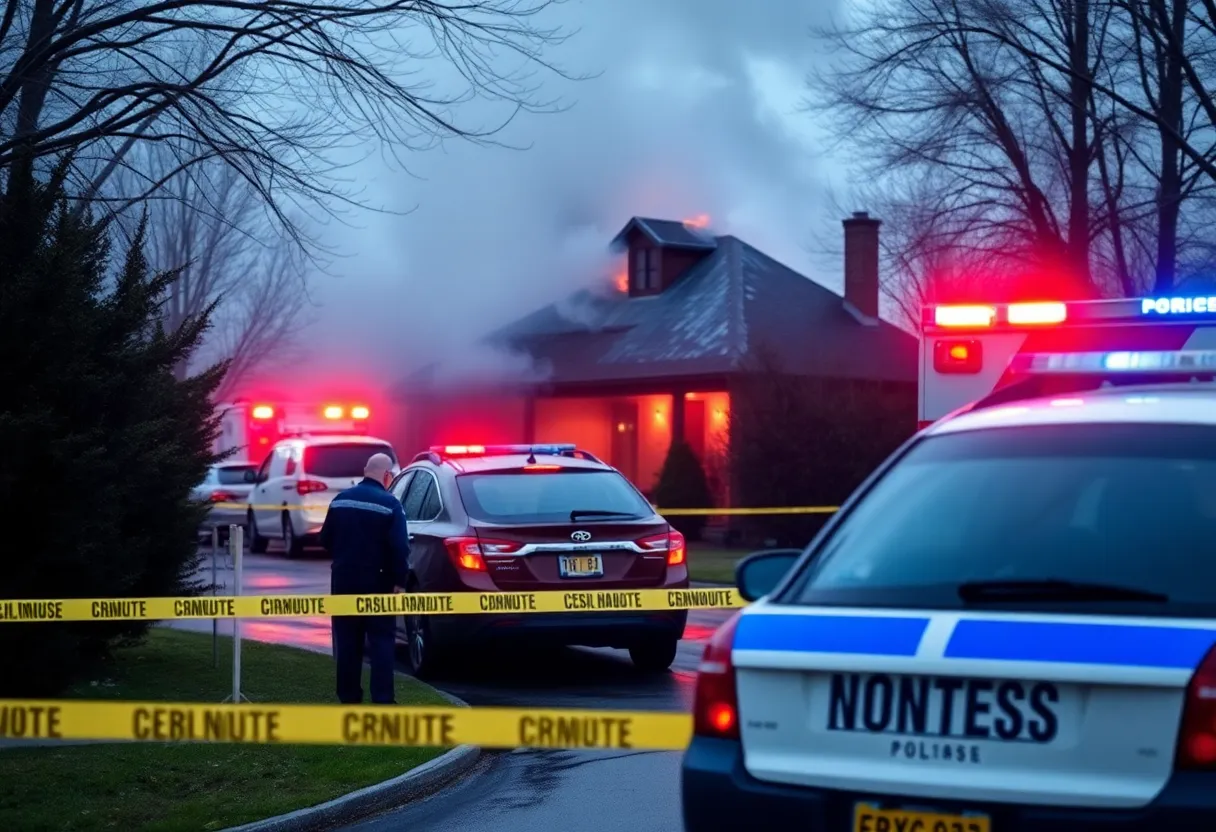 Firefighters investigating a house fire scene in Jacksonville