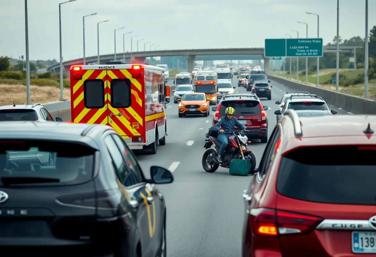 Emergency responders at the scene of a severe motorcycle accident on I-95 South in Jacksonville.