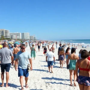 People enjoying Jacksonville Beach on a sunny day