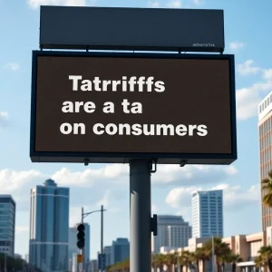 Digital billboard in Jacksonville highlighting tariffs impact