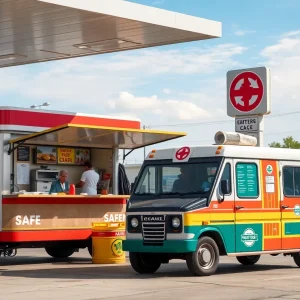 Food truck parked safely at a gas station in Jacksonville