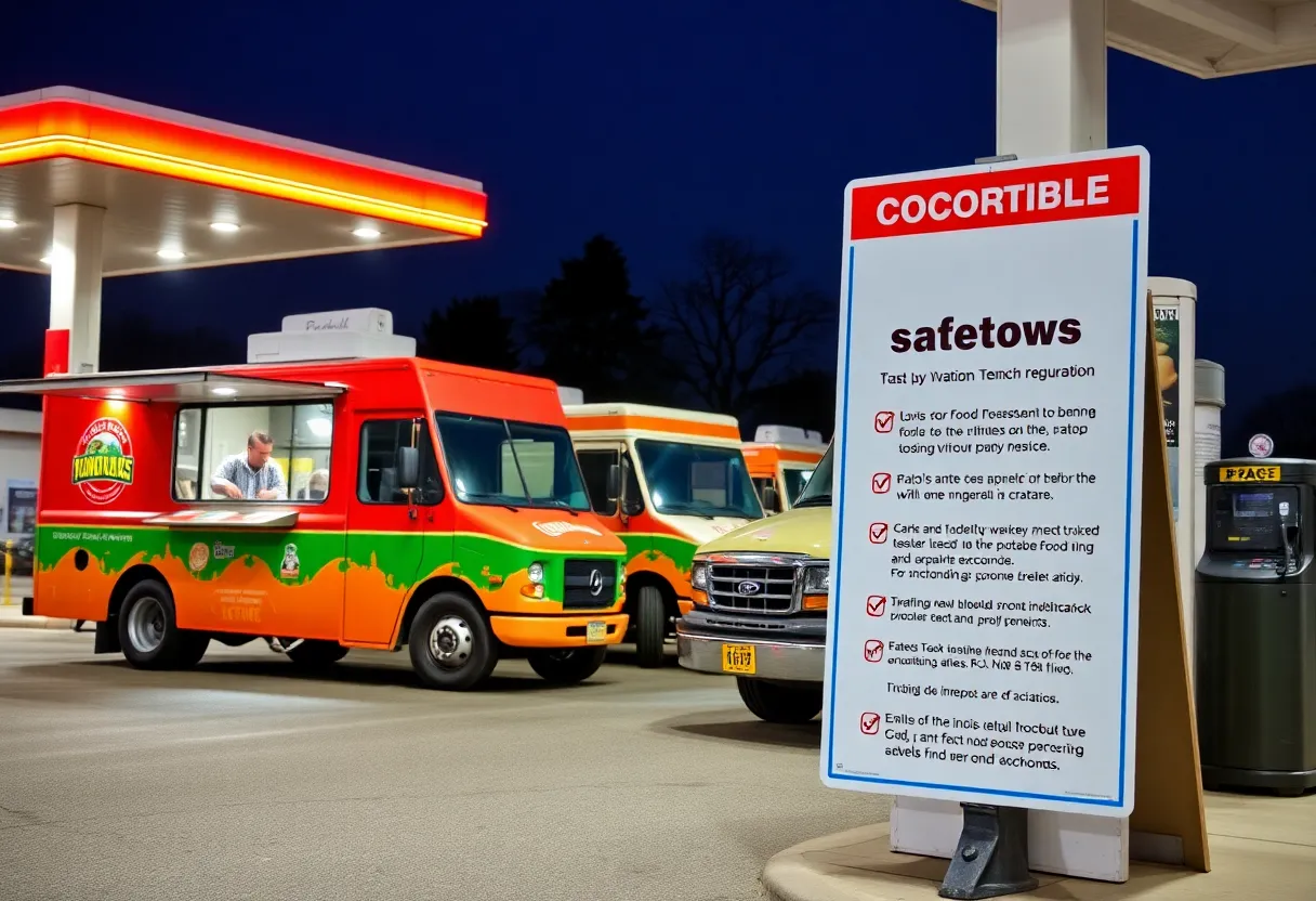 Scene of food trucks at a gas station in Jacksonville
