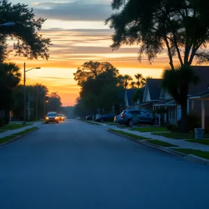 Calm street scene in a Jacksonville neighborhood during the evening