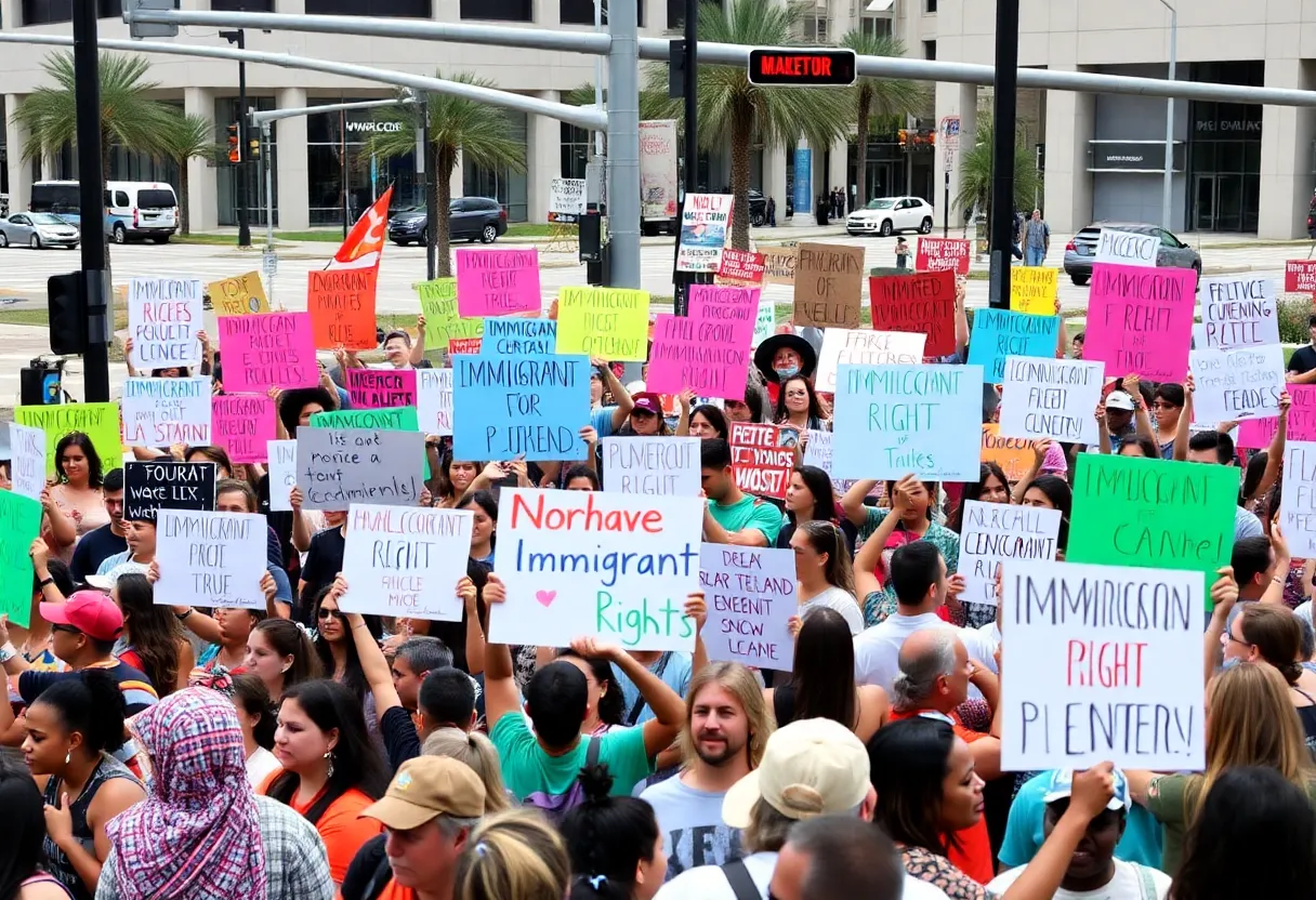 Protesters rallying for immigrant rights in Jacksonville