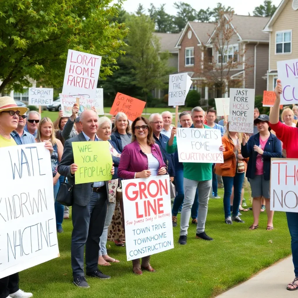 Community members protesting against proposed townhome development in Jacksonville.