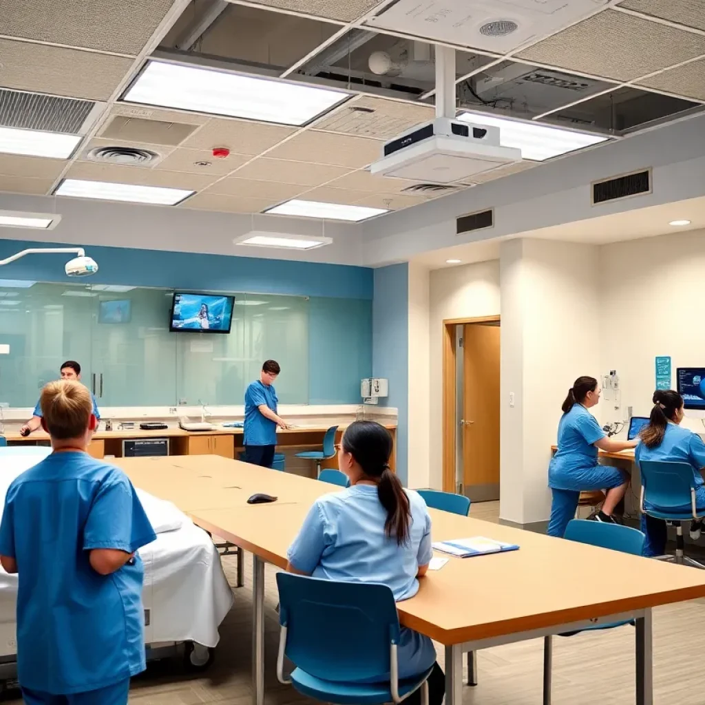 Nursing students engaged in a simulation lab at Jacksonville University