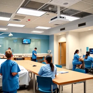 Nursing students engaged in a simulation lab at Jacksonville University