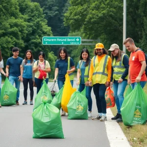 Volunteers collecting trash during the JAXPORT Earth Day cleanup