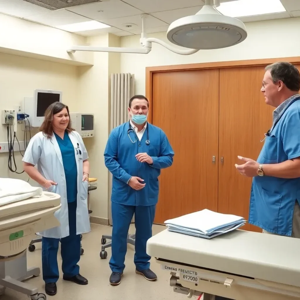 Healthcare professionals in an orthopedic clinical setting discussing restructuring changes.