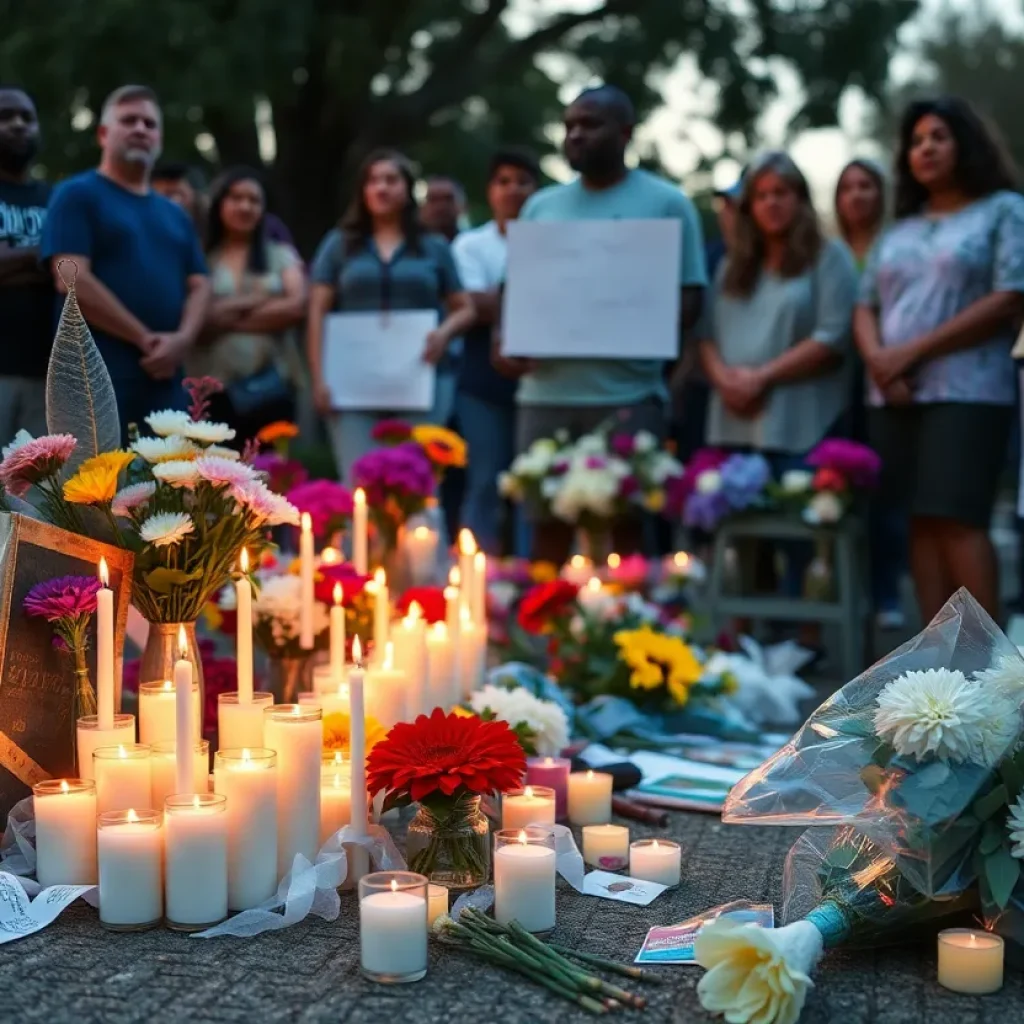 Community gathering at a memorial for the victim of a shooting in Jacksonville