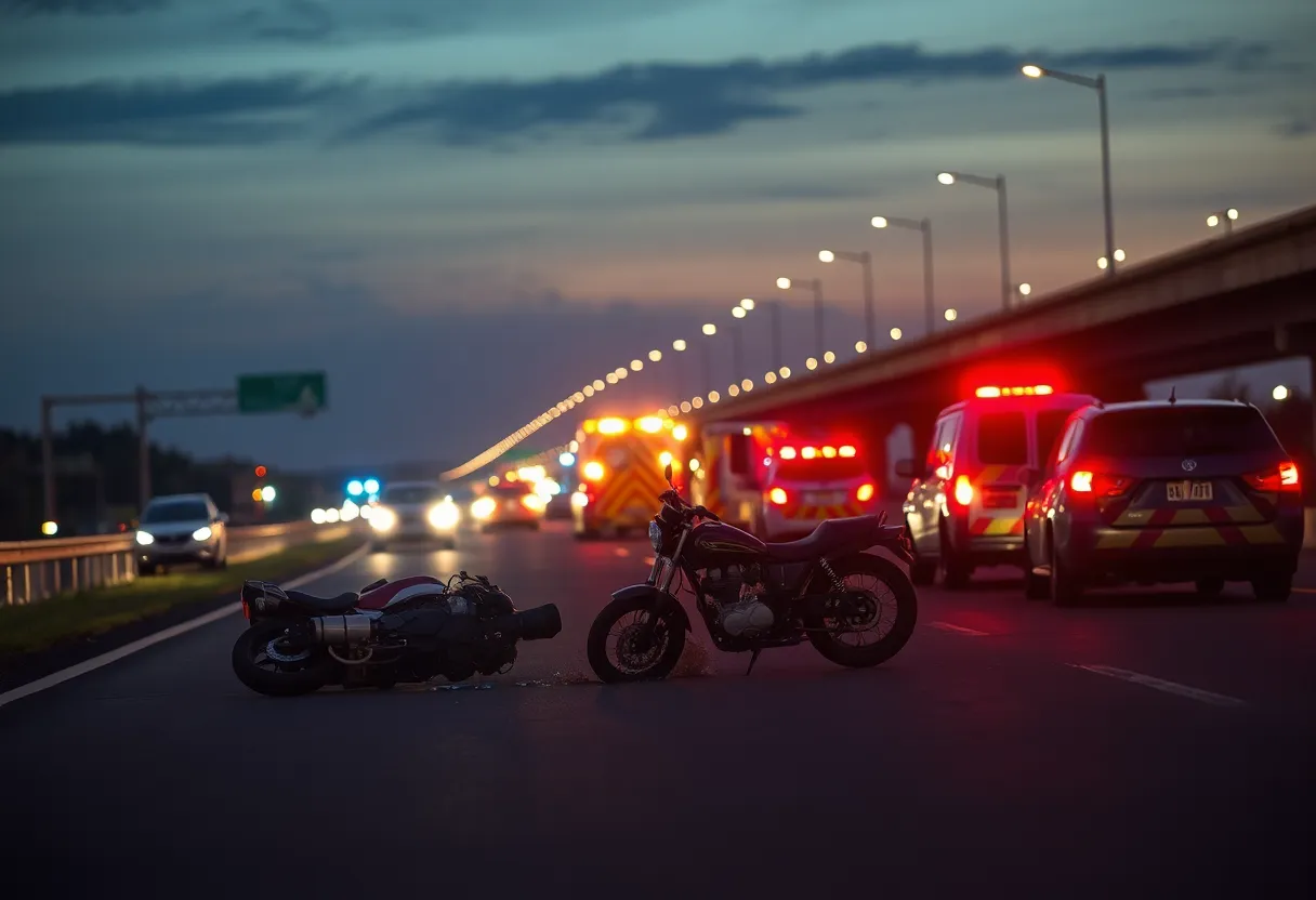 Emergency responders at the scene of a motorcycle accident on Interstate 295