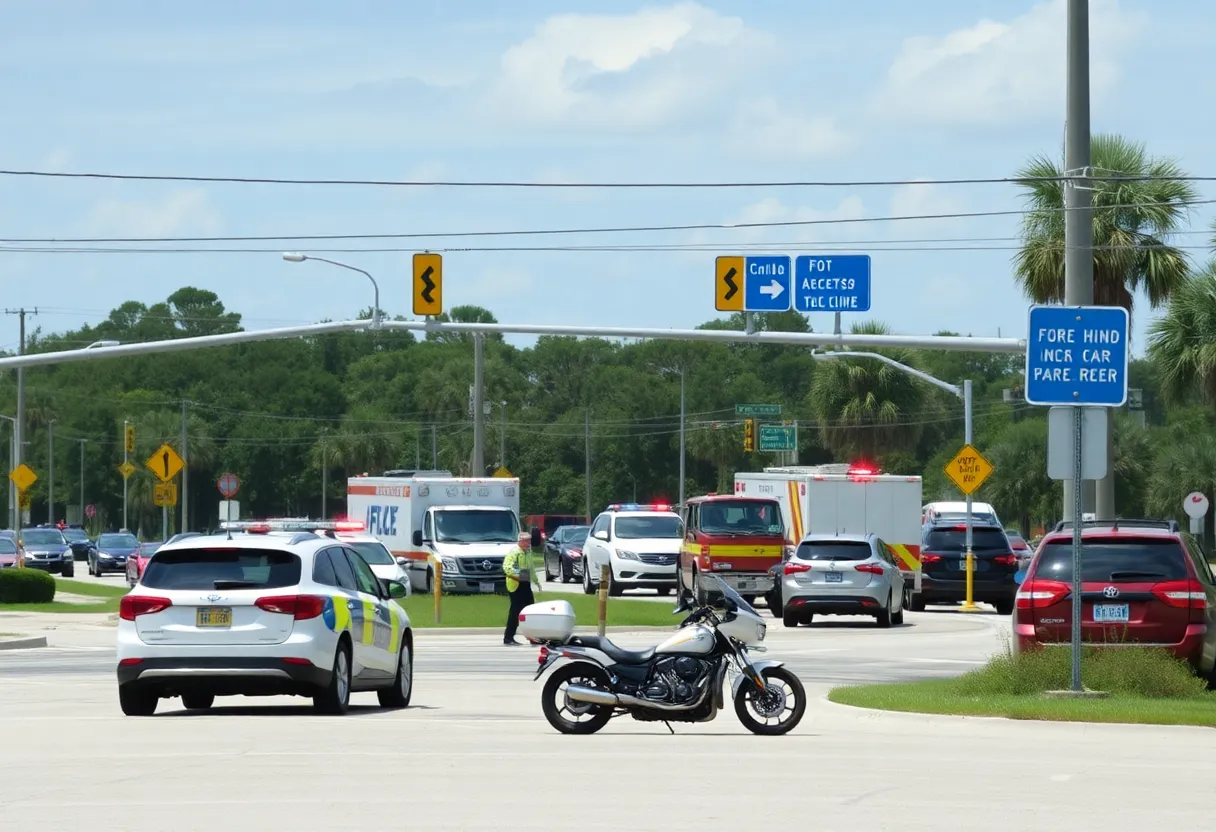 Emergency services at the scene of a motorcycle accident in St. Johns County