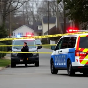 Police officers conducting an investigation in a neighborhood after a shooting incident.