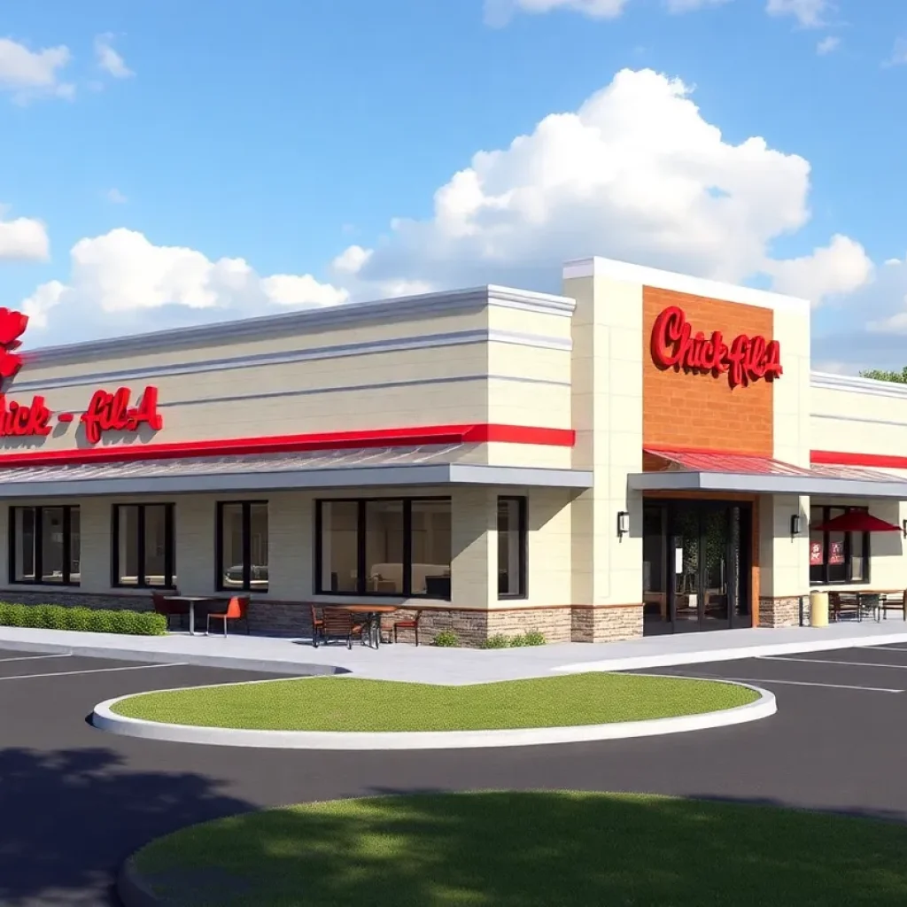 Architectural rendering of a Chick-fil-A restaurant in North Jacksonville.