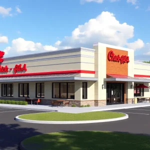 Architectural rendering of a Chick-fil-A restaurant in North Jacksonville.