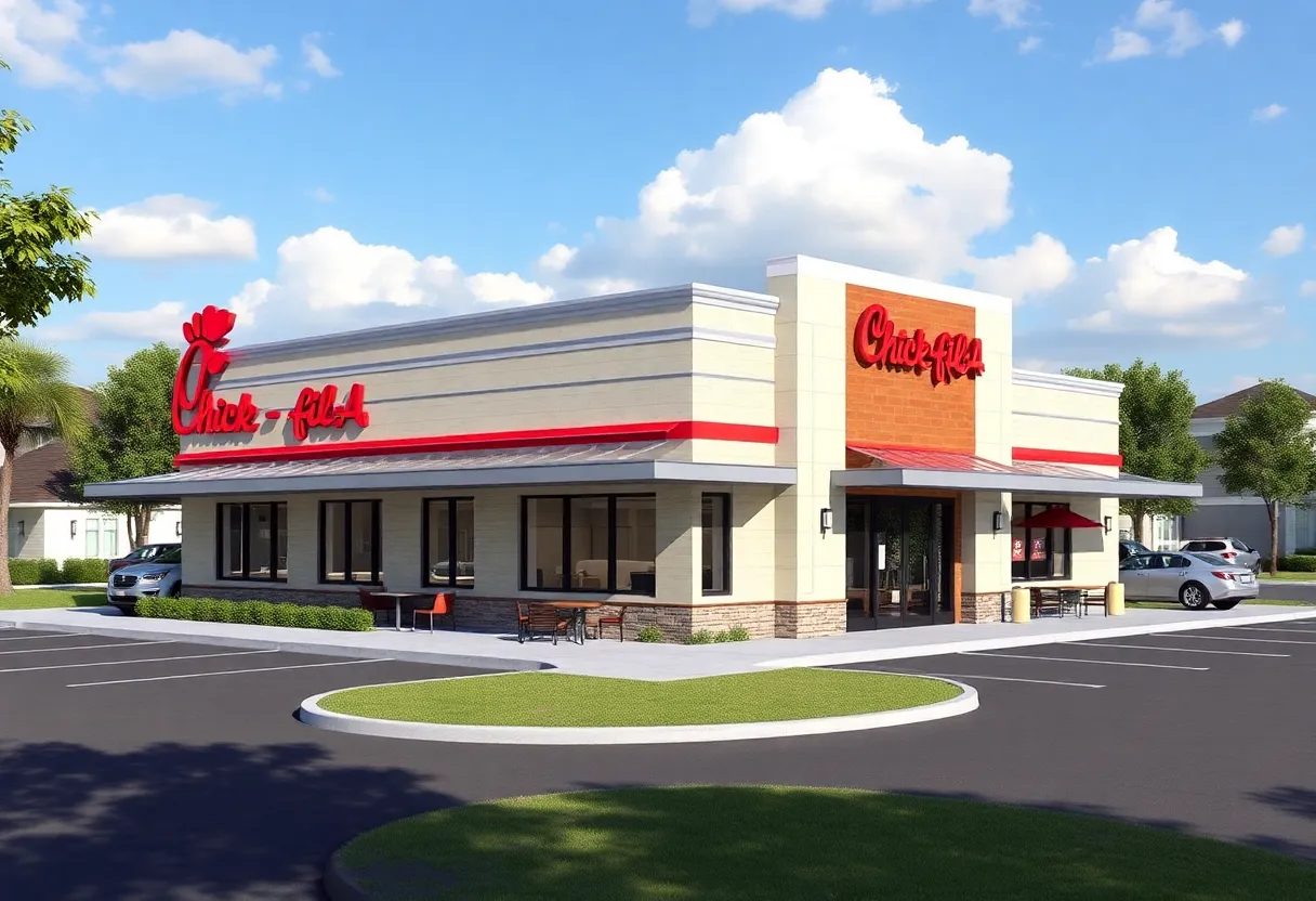 Architectural rendering of a Chick-fil-A restaurant in North Jacksonville.