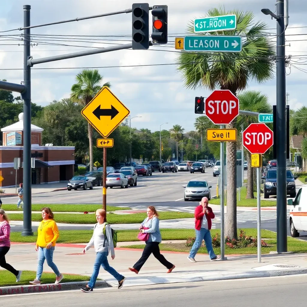 Intersection in Jacksonville, Florida highlighting pedestrian safety near a school