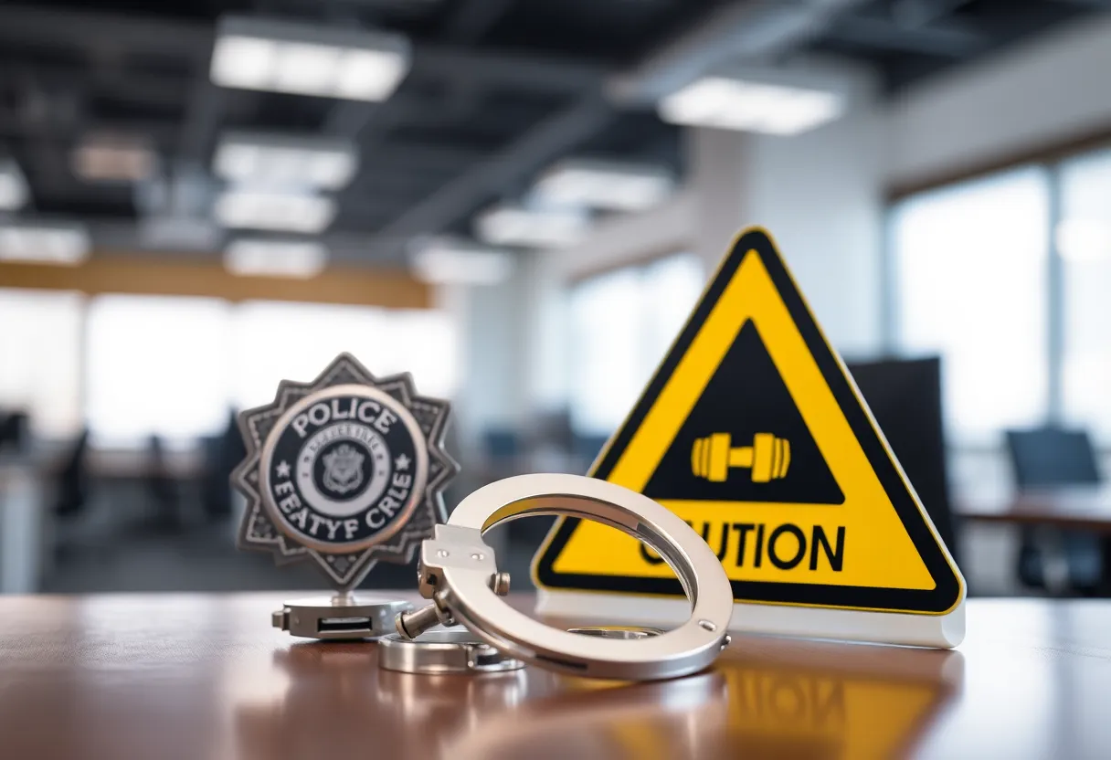 Police badge and handcuffs representing law enforcement issues