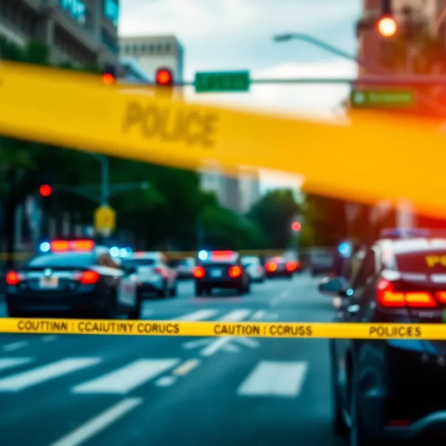 Police cars responding to an incident in a city intersection