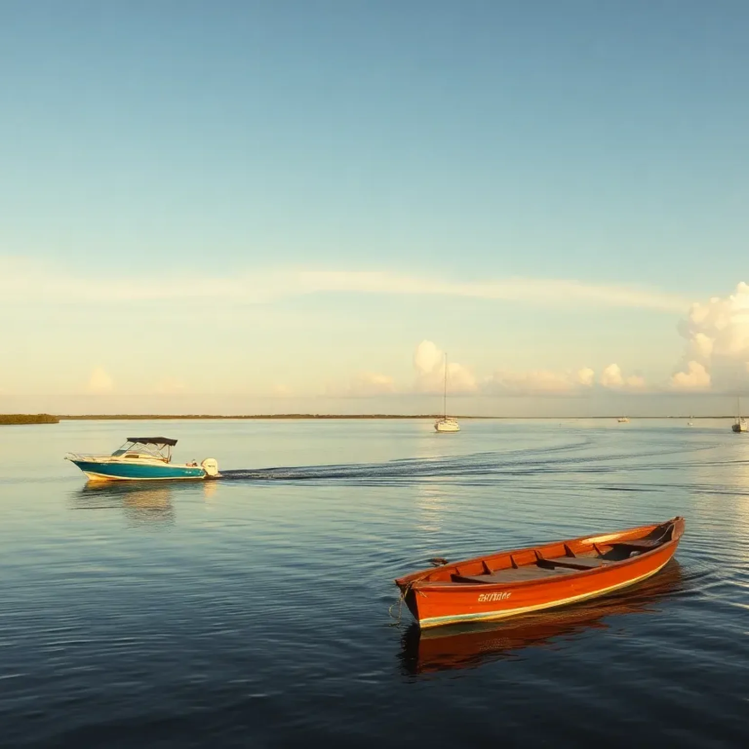 Scenic view of the Peace River in Punta Gorda, Florida with fishing boats