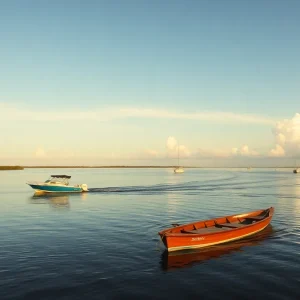Scenic view of the Peace River in Punta Gorda, Florida with fishing boats
