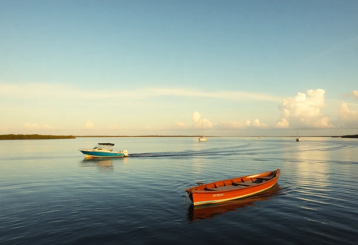 Scenic view of the Peace River in Punta Gorda, Florida with fishing boats